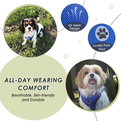 Dog Car Harness Seat Belt, Dual Connection Seatbelt Plug & Latch | Breathable Soft Padded Mesh Vest, Adjustable, Reflective, Elastic Tether Safe Travel for Small Medium Large Dogs (Blue, M)