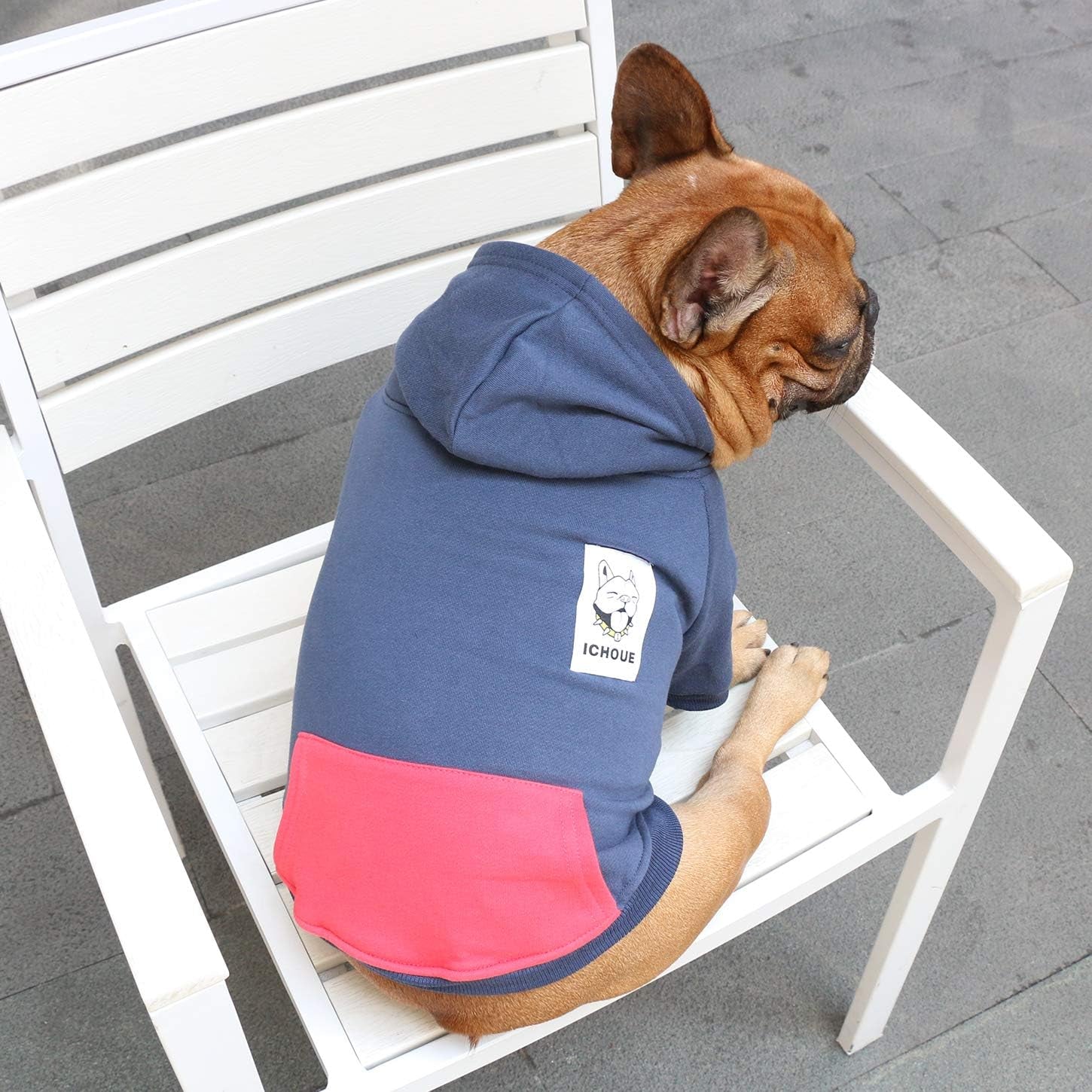 French Bulldog Pug Zipper Pocket Hoodies Clothes Navy Blue - Small | Zipped Sweatshirts Cold Winter Coats Sweaters for Puppy Frenchie Boston Terrier English American Bully Pitbull Staffordshire