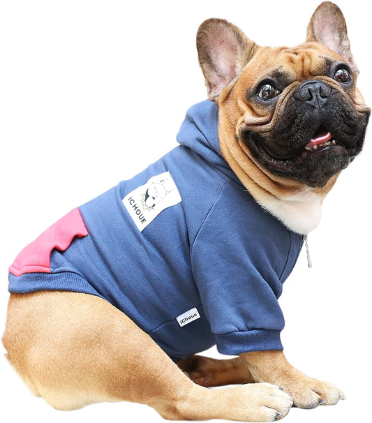 French Bulldog Pug Zipper Pocket Hoodies Clothes Navy Blue - Small | Zipped Sweatshirts Cold Winter Coats Sweaters for Puppy Frenchie Boston Terrier English American Bully Pitbull Staffordshire